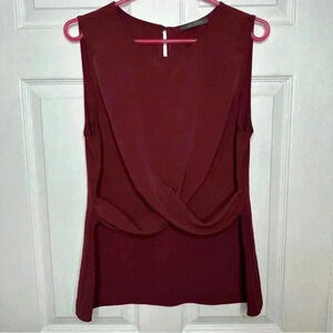 Suzy Shier Blouse Sleeveless Cross  Front Burgundy Size Large